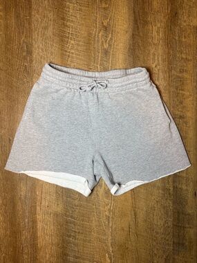 ARITZIA TNA Cozy AF Fleece Boyfriend Gray Shorts with Drawstring Size Small